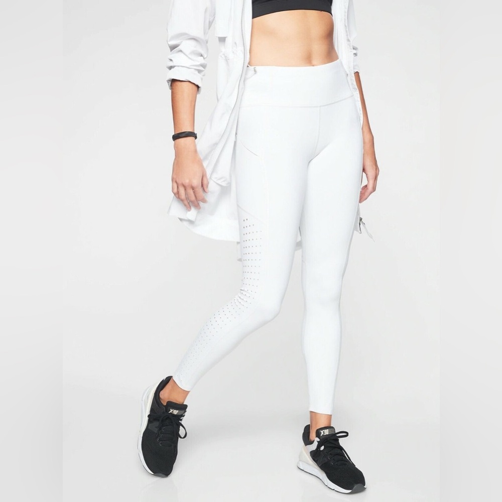 Athleta Contender Laser Cut 7/8 Tight Leggings, WHITE SIZE SMALL